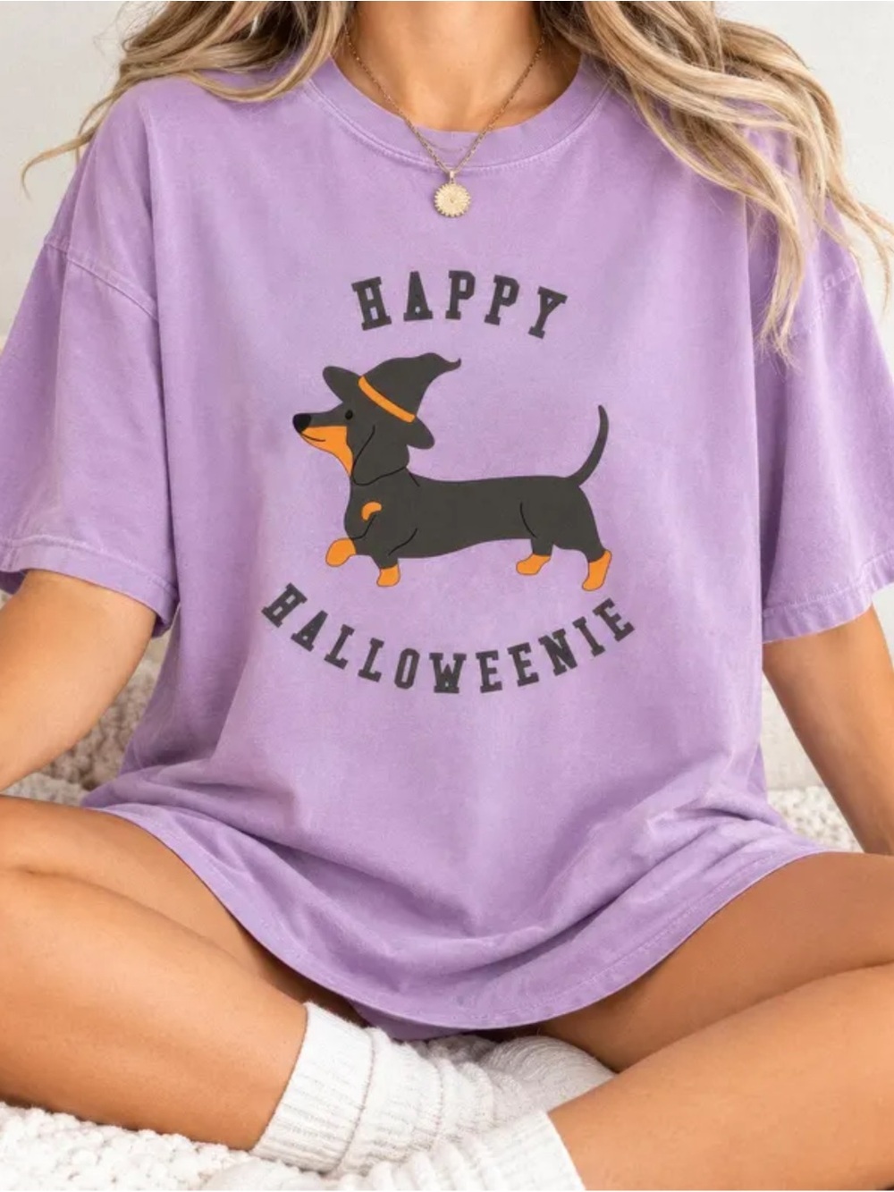 Comfort Colors Violet Happy Halloweenie Lavender Dog Graphic Tee